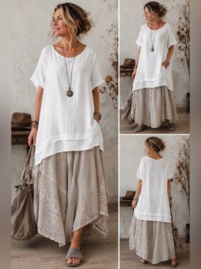 NWT Blue Fish Jasmine Cotton Gauze & Lawn Tiered White Cotton Tunic Lagenlook 1